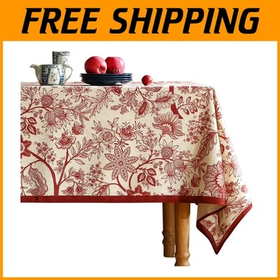 Red Floral French Linen Table Cloth - 55"x79" - Image 1 of 4