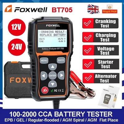 12V 24V 100-2000CCA Battery Tester Battery Cranking Charging System Analyzer - Image 1 of 4