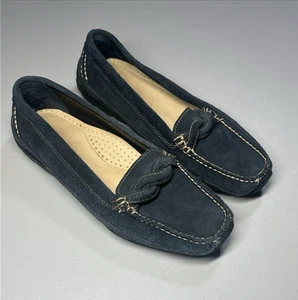 LL Bean Loafers Womens 11 W Blue Suede Driving Moccasins Vibram Slip On Shoes - Picture 1 of 9