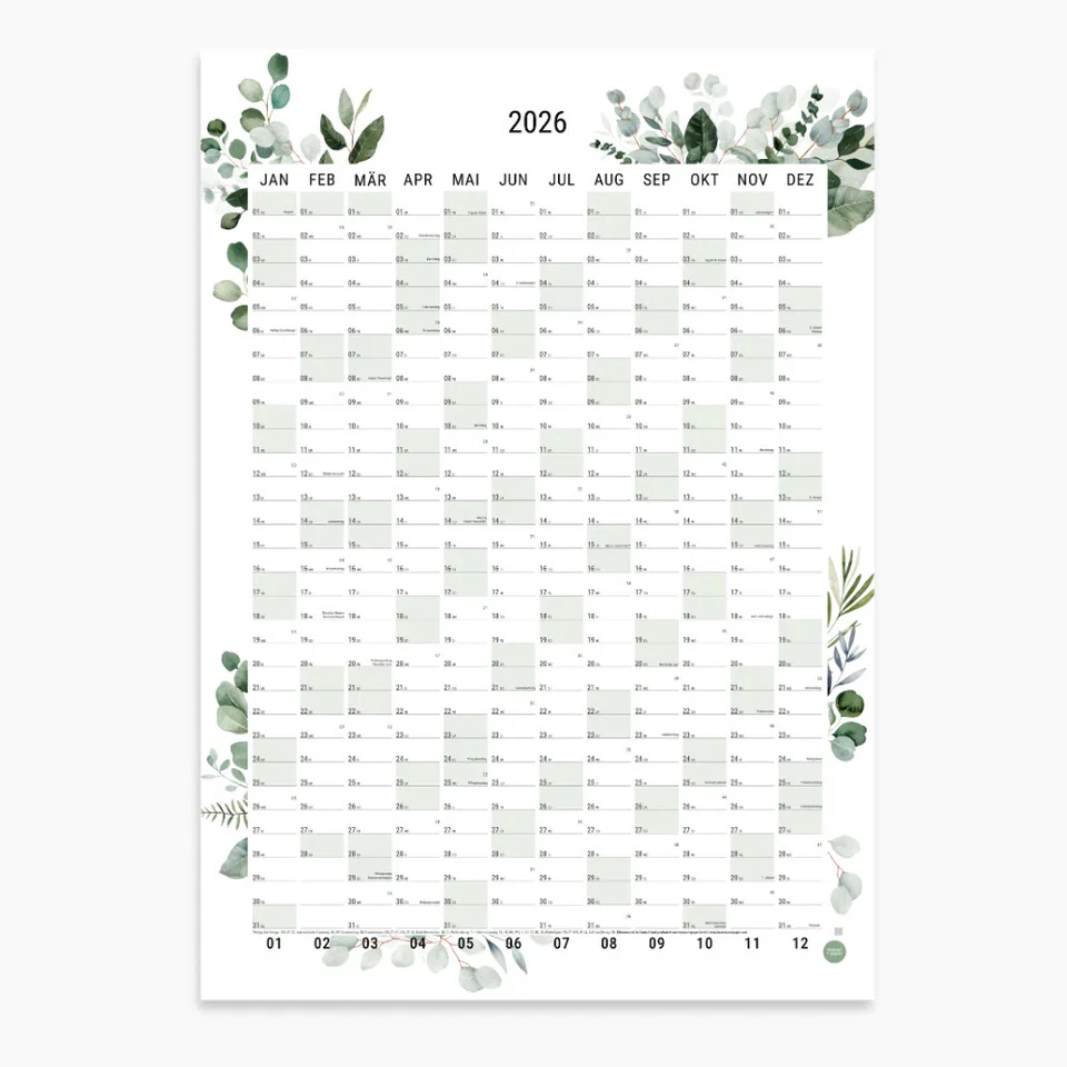 HEAVENANDPAPER heaven+paper® A1 Wandplaner 2026 Green Hochformat