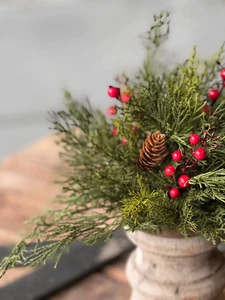 11" Winterberry Cedar Half Sphere Topper Christmas Holiday Elegant Decor - Picture 1 of 3