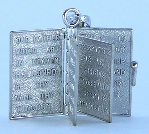 14k White Gold Miniature Holy Bible PENDANT Lord's Prayer 4 Pages 3/4" 3.1g - Picture 1 of 8