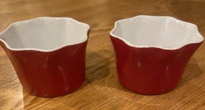 Crate & Barrel Red Stoneware Custard Cups 6 Ounce Set Of 2 - Image 1 of 4