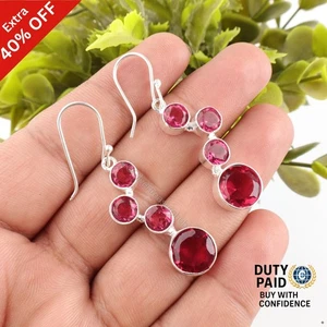 Cyber Monday Oferta Rosa Rubelita Piedra Madre Gota Cumpleaños Pendientes Plata 925 - Imagen 1 de 5