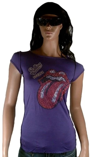 Amplified Rolling Stones Rhinestone Tongue Rock Star Vintage Vip Long T-Shirt XS - Image 1 of 1
