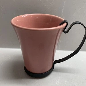 Vintage Bauer Pottery Los Angeles Tumbler Mug Wrought Iron Handle Pink - Picture 1 of 6
