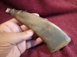 CARVED FISH HEAD HANDMADE ANTIQUE 1800s BLACK POWDER HORN FLASK SWEDEN SWEDISH - Picture 1 of 10