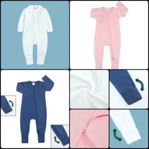BABY ROMPER-SLEEPER Long Sleeve Mitted Footed Footless Double Zip Cotton 3-24Mo - Picture 1 of 59