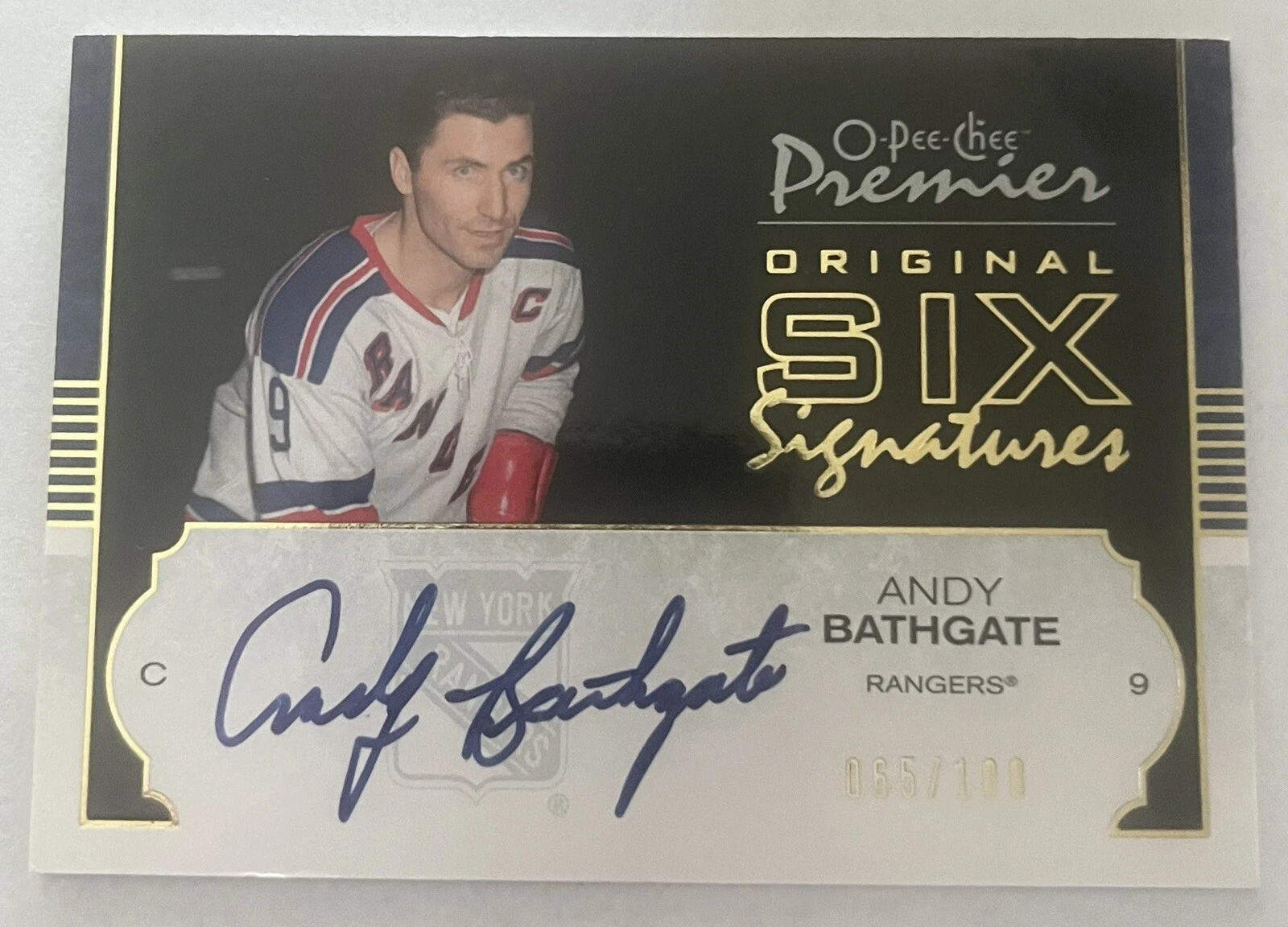 Andy Bathgate 07-08 O Pee Chee Premier Original 6 On Card Autograph 065/100