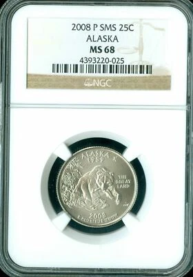 2008 P ALASKA QUARTER NGC MS68 SMS 2ND FINEST REGISTRY RARE * - Image 1 of 2