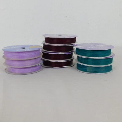 10 Rolls Offray Sheer Ribbon Polyester Nylon Green Purple Maroon 1/4" x 5 Yards - Image 1 of 4