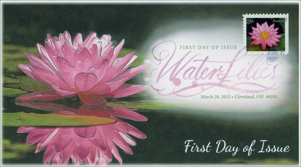 2015, Water Lilies,  Pink, Cleveland OH, FDC, DCP, 15-045 - Image 1 of 1