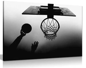 Black & White Basketball Player Dunk Framed Canvas Print Wall Art Home Decor - Picture 1 of 6