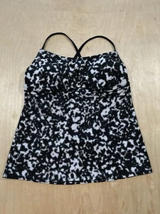 Nike Women's Cross-Back Tankini Top Swimwear Black/White Size L - Picture 1 of 8