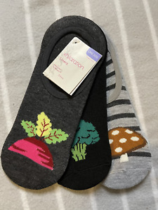 Xhilaration Liners-Socks, Women’s, 3 Pair, Veggie Design, New, One Size Fits All