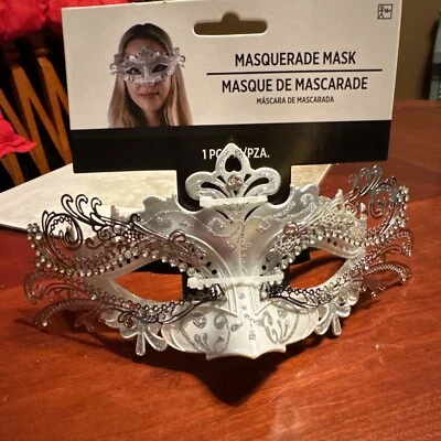 Silver Masquerade Mask, Party Mask, Theatrical, Wedding, Prom, Mardi Gras, Prom - Image 1 of 4