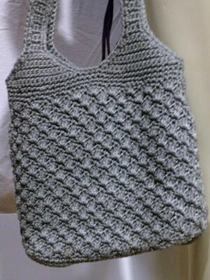 Crochet Handbag Vintage 1960s Purse Lined Zip Pocket Snap Closure Gray Boho - Image 1 of 4