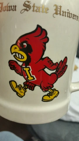 16 Oz Beer Stein Pottery mug Vintage Iowa State Cyclones Pop Coffee Walking Bird Cover