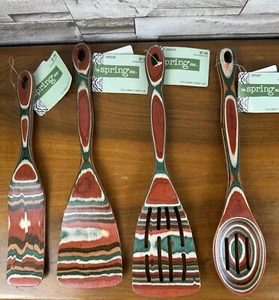 The Spring Shop Colorful Wood Kitchen Spoon Spatulas Utensils Set Of 4 NWT - Bild 1 von 8