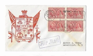 Canada 1937 3c Coronation block of 4 FDC /scarcer cachet & Vancouver flag slogan - Picture 1 of 1