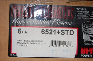 Hi Tech 6521 STD Pistons Set of 6 for 231 Buick - Picture 1 of 2