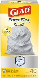 Forceflex Tall Kitchen Drawstring Trash Bags, 13 Gal, Odorshield, 40 Ct - Picture 1 of 7