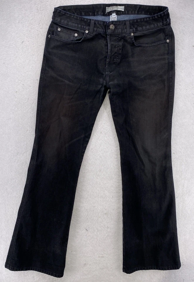 NYS Jeans Men 34 Velvet Denim Black Bell Bottom Made USA Flap Pockets Button Fly - Imagem 1 de 4