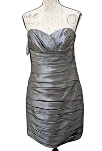 Alfred Angelo Formal Dress 10  Mini  Strapless New Pewter Sweetheart Pleated - Picture 1 of 10