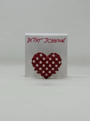NEW Betsey Johnson Women's Cocktail Ring Metal Stretch Heart Shaped, Red - Image 1 of 4