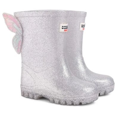Sophia Webster Mini Silver Glitter Butterfly Rain Boots Girls Size 5 Fairy Wings - Image 1 of 4