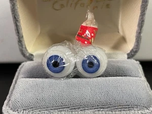 vintage Hand Blown Glass Doll Eyes 14.1mm 14.2mm Blue Pair Round Eyes - Picture 1 of 7