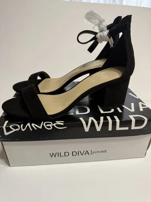 Sandalias Wild Diva negras imitación gamuza tacón bloque zapatos para mujer talla 7 nuevas en caja Foto 1 de 4