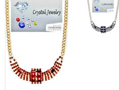 Zircone Cristal Collier Rouge 18kt or Jaune ou Bleu Argent Soirée Jour Neuf - Photo 1/4