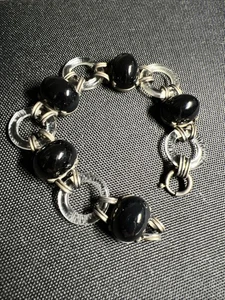 VINTAGE STERLINGSILBER 925 SCHWARZ ONYX Klarglas 7,5/8" ARMBAND Germany - Bild 1 von 5