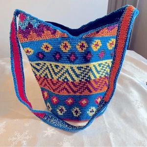 Makramee gewebte Bucket Bag Umhängetasche Handtasche groß & runder Boden Boho wunderschön - Bild 1 von 5