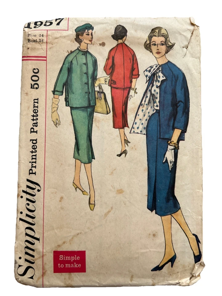 Simplicity #1957 Pattern Jacket, Skirt blouse 40s Size 14 Bust 34 Complete - Image 1 of 2