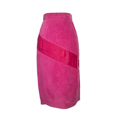 Vintage Danier Fuchsia Suede Leather Pencil Skirt Sz 2 Made in Canada 80s - Image 1 of 4