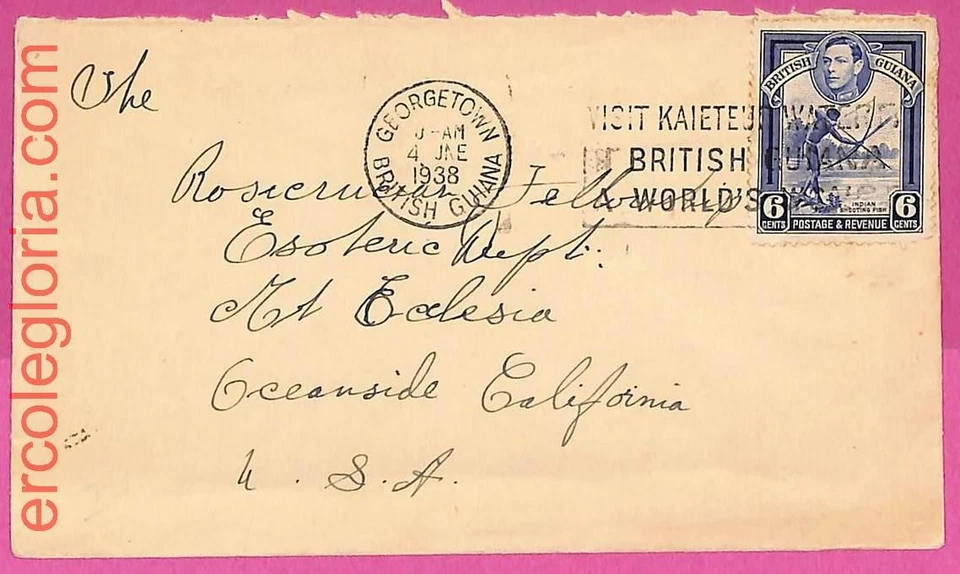 ak1347 - GUAYANA BRITÁNICA - Historia Postal - Cubierta a EE. UU. - 1938 - Pesca Foto 1 de 1