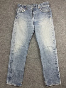 Levis 501 Jeans Mens 35x34 Blue Light Wash Button Fly Straight Leg Faded Denim - Picture 1 of 10