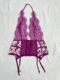 Victoria's Secret Corset Top Women's M Lace Floral Feminine Sexy Lingerie Purple