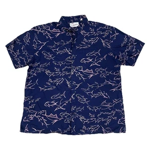 Kahala Hawaiian Blue & Pink All Over Fish Print USA Made Camp Shirt Sz 2XL - Picture 1 of 8