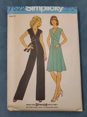 Simplicity 7522 Sewing Pattern Misses Dress & Jumpsuit Vtg 70s Size 12, B34" FF  - Image 1 of 3
