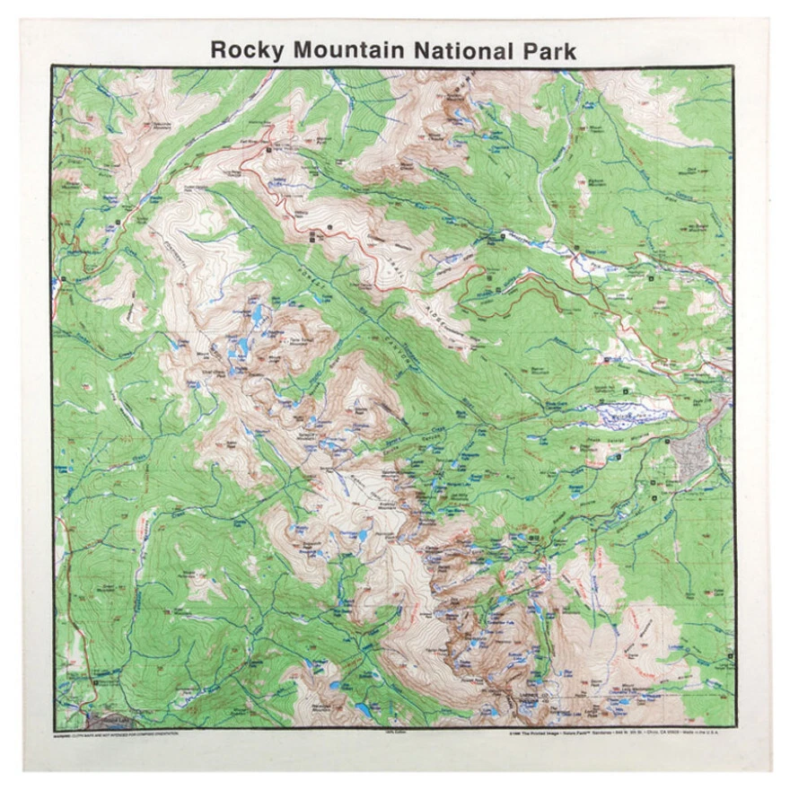 Imagen impresa Parque Nacional de las Montañas Rocosas Bandana 22" x 22" mapa topográfico Foto 1 de 1