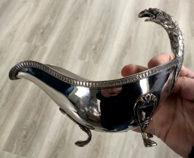 Ancienne Belle saucière Métal argent é XIXème col cygne style Empire - Photo 1/4