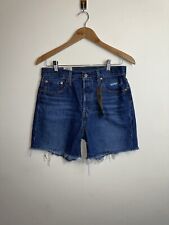 Levis Womens 501 Shorts Mid Thigh Button Fly Distressed Size 28 Blue Cowgirl Y2K