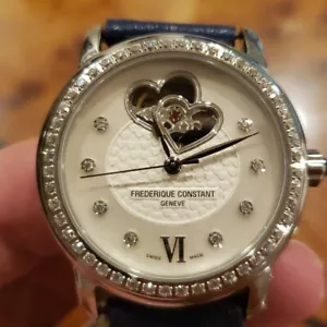 Frederique Constant Heart Beat Diamond Watch White Leather Strap Women's Used - Picture 1 of 7