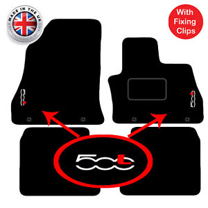 Tailored Carpet Car Floor Mats to fit Fiat 500L 2013 to 2018 with logo 4 Clip