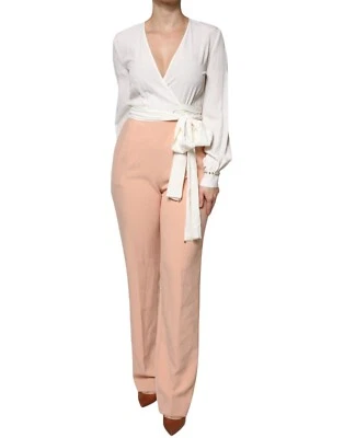 Vestido ANNA MOLINARI Blanco Cuello en V Envolvente Top Rosa Cintura Alta Pantalones IT40/US6/S 690usd Foto 1 de 4