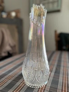 LE Smith Clear Iridescent 16 fingered Swung Vase Diamond Cut Glass, 12” - Picture 1 of 20