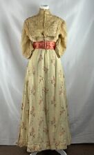 Antique Edwardian Era 2 Piece Silk Lace Linen Dress, XS